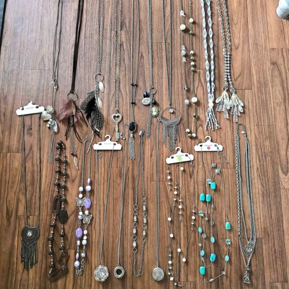 Long Length Necklace & Earring Lot of Feathers, Locket, Cameo, Maurices, Vanity